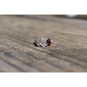 Raw Garnet and Lake county diamond Engagement Ring